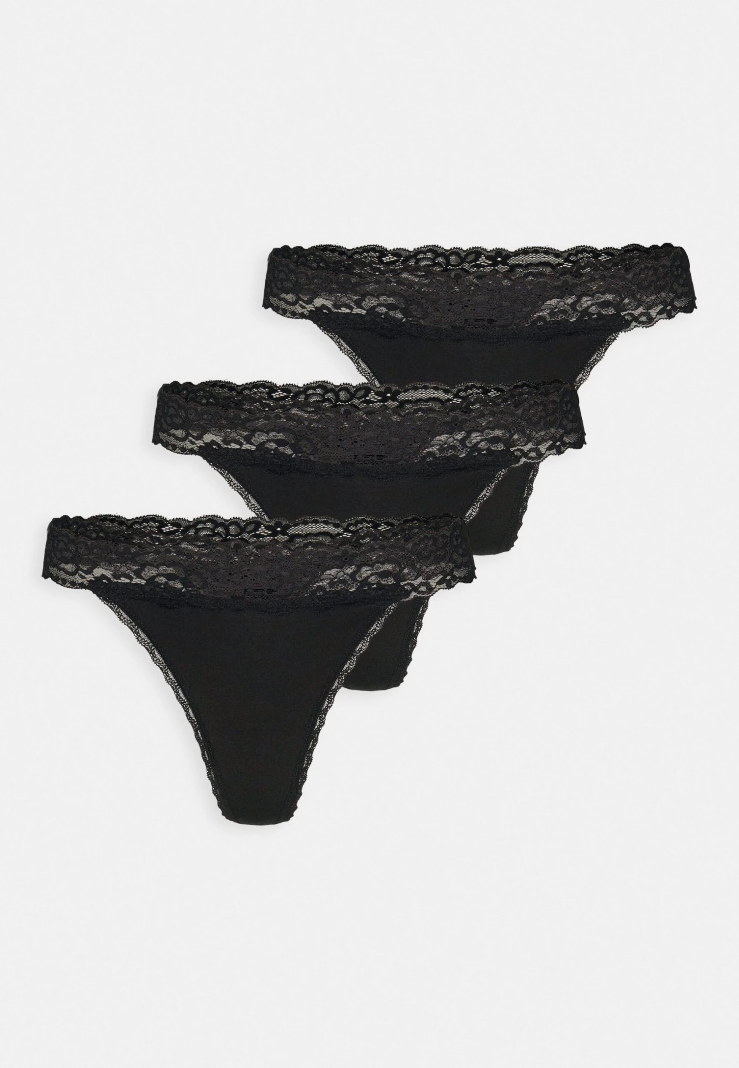 3 Pack Lace Trim Thong - String - Black