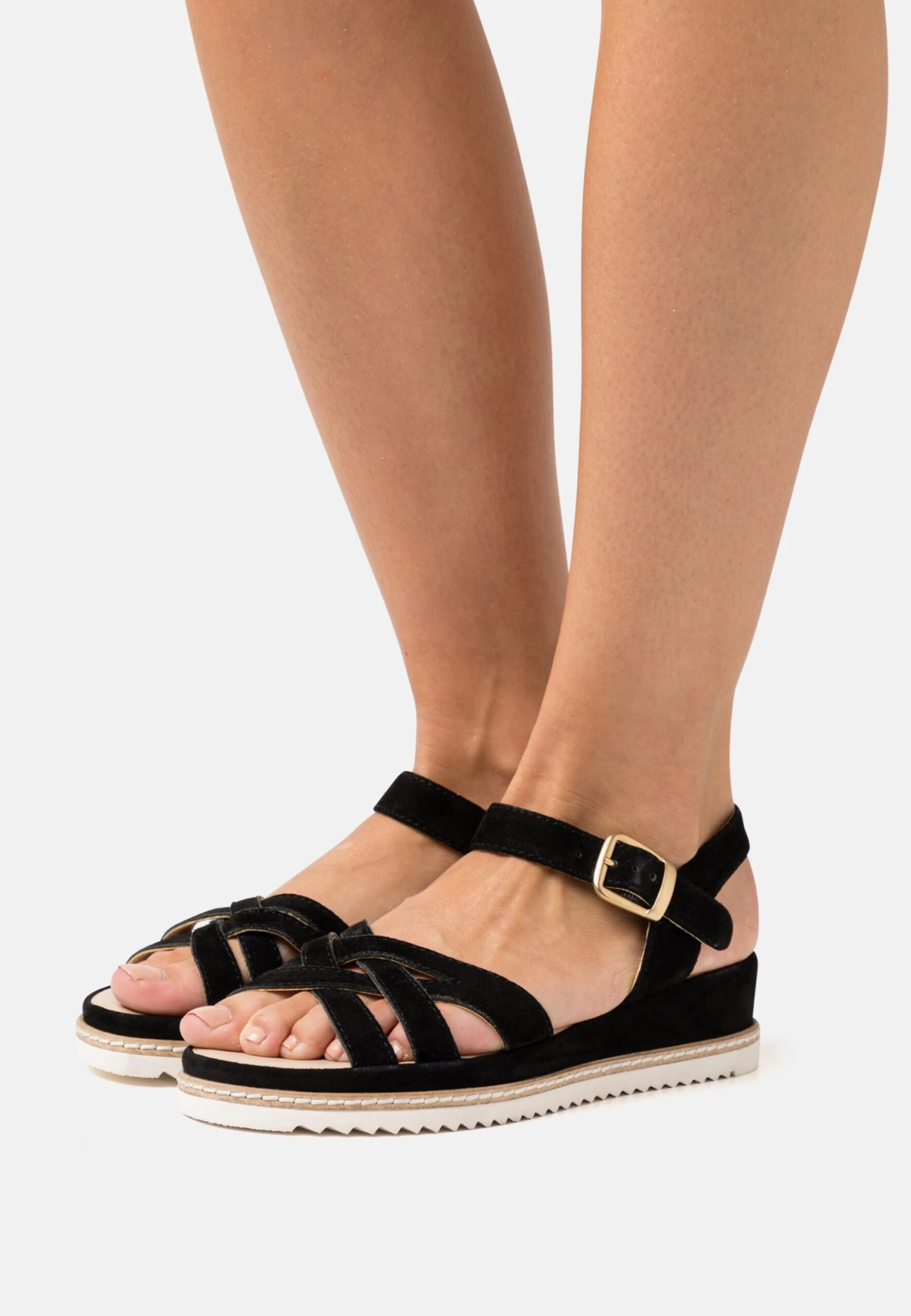 Leather - Sandalen Met Sleehak - Black