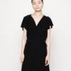 Frilled Cap Sleeves Flared Dress - Jerseyjurk - Black