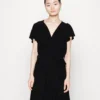 Frilled Cap Sleeves Flared Dress - Jerseyjurk - Black