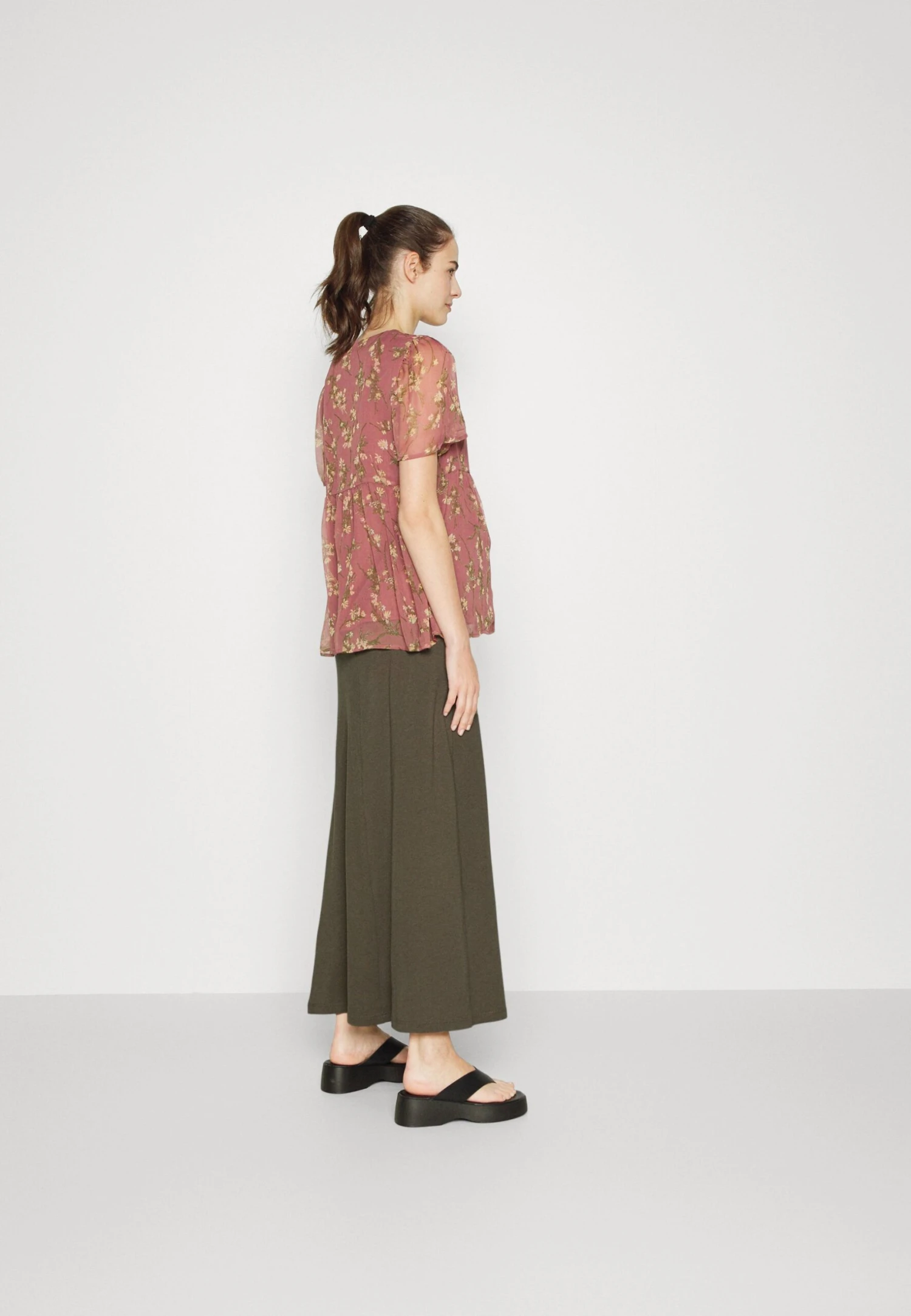 Maternity Maxi Skirt With Drawstring Waistband - Maxirok - 606 - Khaki