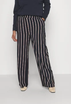 Wide Leg Pant - Broek - Dark Blue/Brown/White