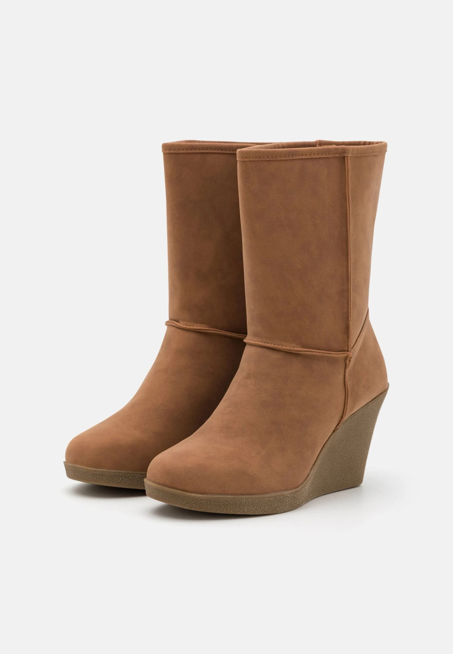 Winter Boot - Enkellaarsjes Met Sleehak - Cognac