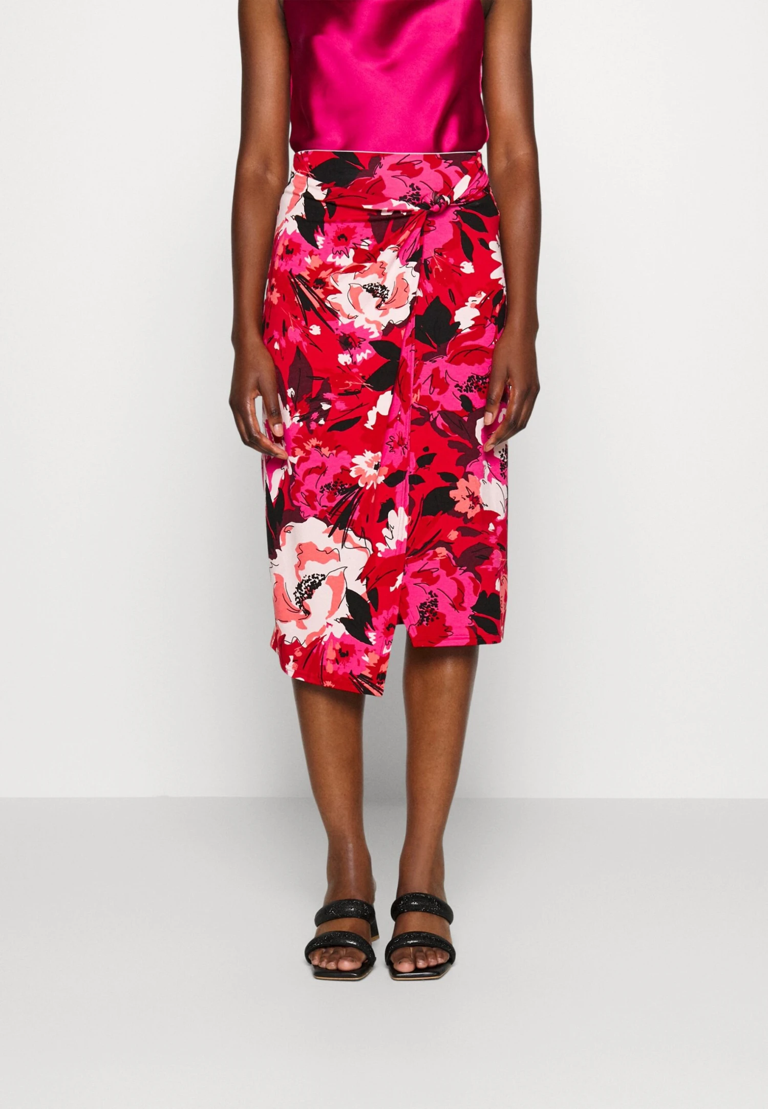 Front Knot Midi Skirt - Kokerrok - Pink