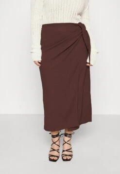 Curvy Textured Sarong Midi Skirt - Wikkelrok - Brown