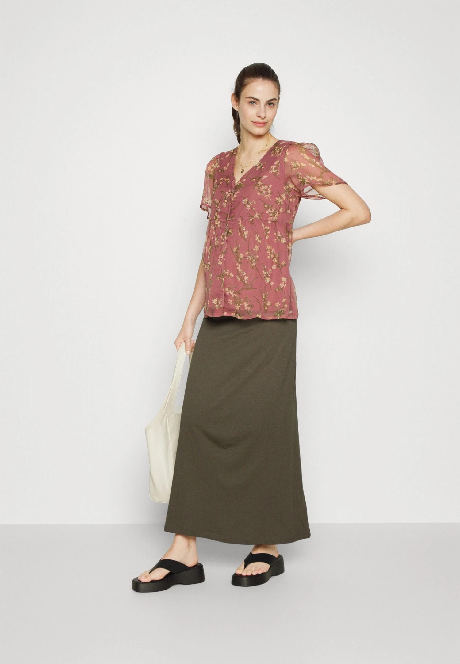 Maternity Maxi Skirt With Drawstring Waistband - Maxirok - 606 - Khaki