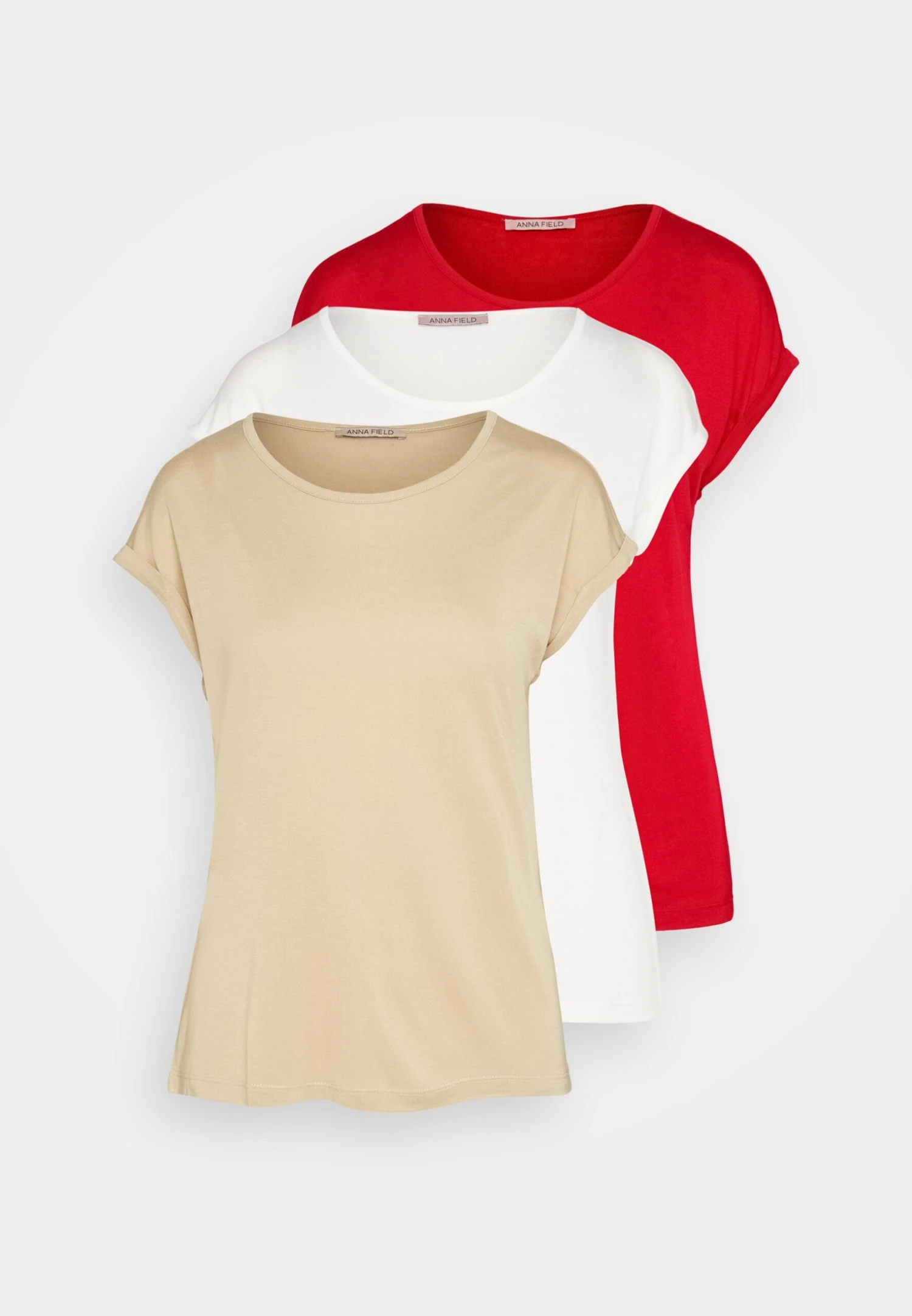 3 Pack - T-Shirt Basic - Beige/Off-White/Red