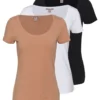 Anna Field 3 Pack - T-Shirt Basic - White/Camel/Black